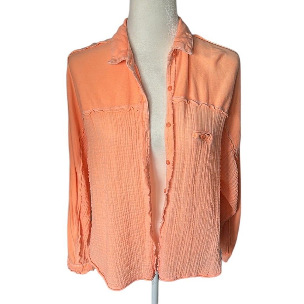 Urban Outfitters Out From Under Peach Button-Up Shirt relaxed oversized size SP